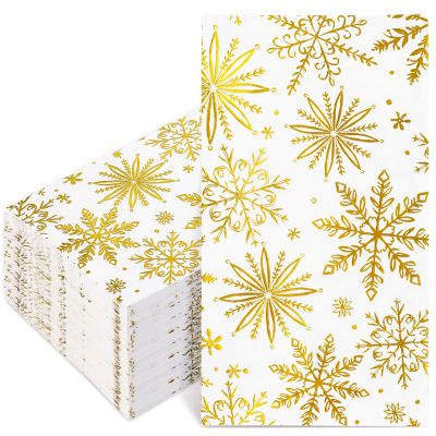 JarThenaAMCS 100Pcs Christmas Guest Napkins Disposable Foil Gold Snowflake Paper Napkin Xmas Dinner Hand Napkins for Winter Holiday Party Tableware Supplies
