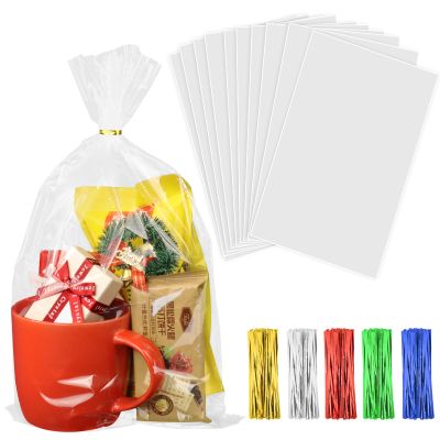 100PCS Cellophane Treat Bags 9x15 Inches Clear Plastic Gift Bags with Twist Ties Cello Party Favor Bags for Wrapping Halloween Christmas Gifts, Candies, Dessert, Bakery, Cookies, Chocolate, Popcorn