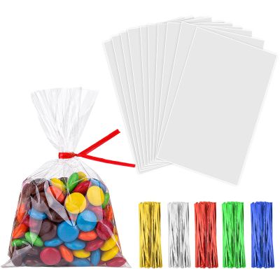 100PCS Cellophane Treat Bags 4x6 Inches Clear Plastic Gift Bags with Twist Ties Cello Party Favor Bags for Wrapping Halloween Christmas Gifts, Candies, Dessert, Bakery, Cookies, Chocolate, Popcorn