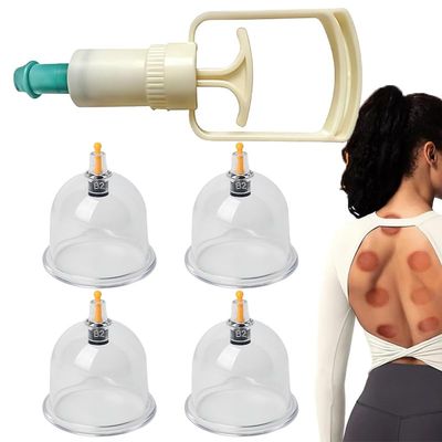 1set Cup Cupping Therapy Set It Includes 4 Large Tanks and 1 Large Manual Pump.Vacuum Pump Body Massage Device for Home Use Cups for Muscle Relief and Relaxation Easy to Operate Lightweight Design