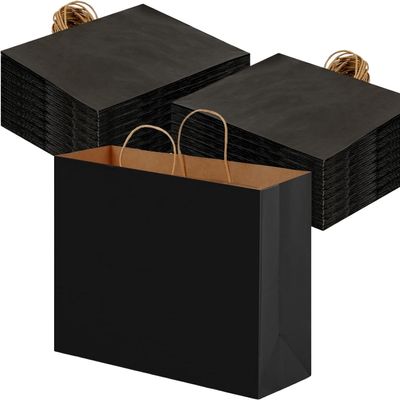 TOMNK 110pcs 16x6x12 Inch Black Paper Bags with Handles, Kraft Large Paper Gift Bags Bulk for Shopping, Birthday, Wedding, Merchandise, Business and Party