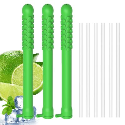 3PCS Fruit Flavored Chewable Essential Oil Breath Stick Pure-Locked Flavor Breather Chew Stick, Chewable Oral Fixation Tool with 6 Refill Cores for Travel/Office/Car-Lemon