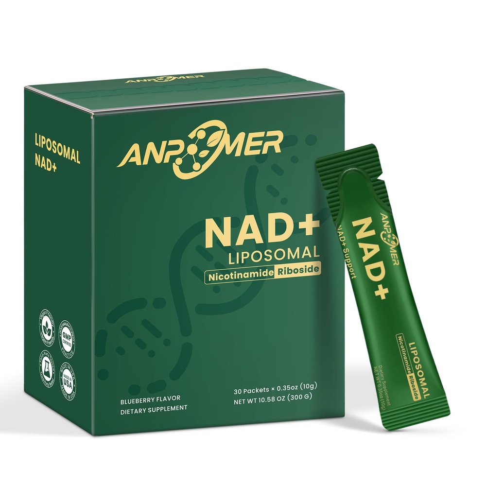 ANPOMER NAD Supplement with Liposomal Nicotinamide Riboside 600mg, Resveratrol, CoQ10, PQQ & D-Ribose, Electrolyte Blend, 30 Liquid Packets