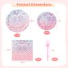 OMISTAR 96 Pcs Mermaid Party Dinnerware Set, Pink Purple Gradient Scale Design, Disposable Paper Plates Napkins Forks for 24 Guests, Ocean Theme Birthday Decorations view 3