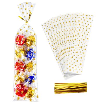 Cherodada 100 Pcs Star Printed Gift Cellophane Treat Bags, Celebrations Baby Showers Weddings Birthday Party Gift Wrapping(3x12 Inch)