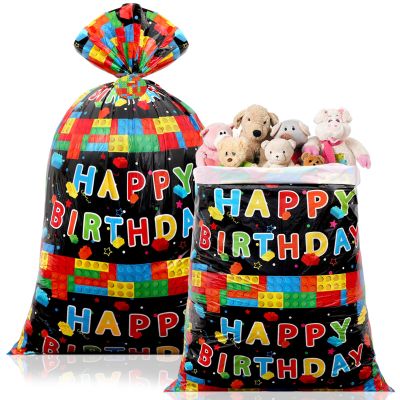 gisgfim 1Pcs Extra Large Birthday Plastic Gift Bags 37x56 Inch Oversized Party Gift Wrapping Bag Building Block Theme Party Decorations for Kids Boys Girls Happy Birthday Baby Shower Holiday Supplies