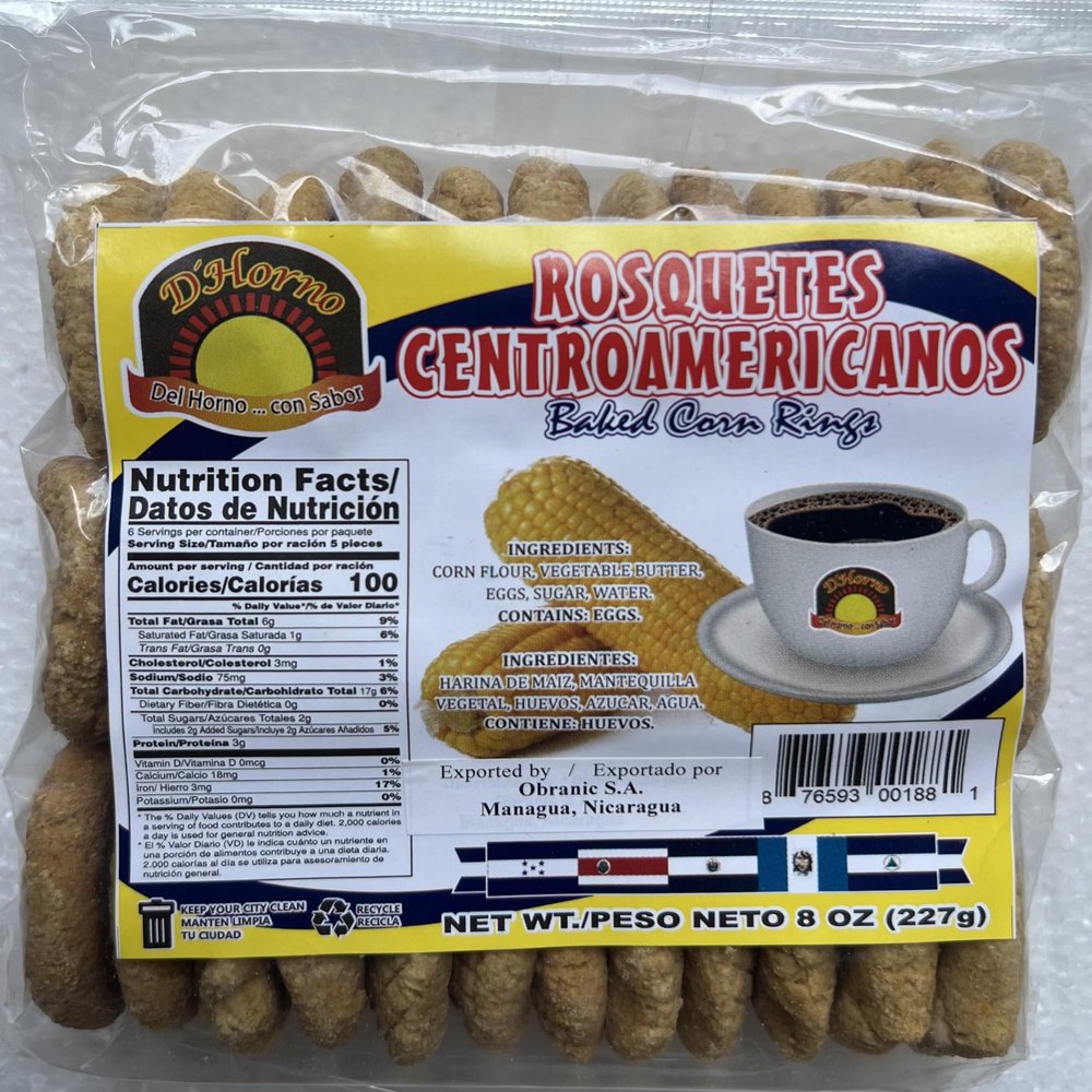 Hojaldras Jumbo, Rosquillas Olanchanas, Rosquetes Centroamericanos, Empanadas D'Horno (Corn Products - Cookies, Rings (Honduran-Style), Rings (Nicaraguan-Style), Patties Products of Nicaragua (Rosquetes Centroamericano, 1 pkg)