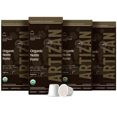 Artizan Coffee USDA Organic Espresso Coffee Capsules For Nespresso Original | Notte Forte | 40 Compatible Compostable Pods