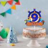 Gun Target Happy 9th Birthday Cake Topper Nine Years Old Blue Gun Birthday Party,Gun Shooting Crosshairs Themed Cake Decor Boys or Girls Anniversary Decorations Supplies view 3