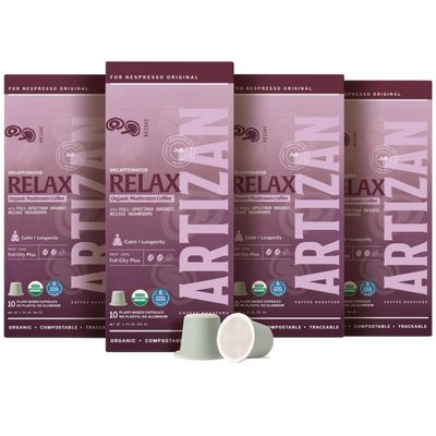 Artizan Organic Reishi Mushroom Coffee Pods for Nespresso Original Line | Decaffeinated | Calm + Longevity | 40 Compostable Espresso Capsules