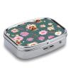 Yorkie Floral Pattern Pill Box - 2 Compartment Travel Pill Organizer with Small Mirror, Portable Pillcase for Pocket & Purse, Cute Square Medicine Case, Weekly Medicine Container view 3