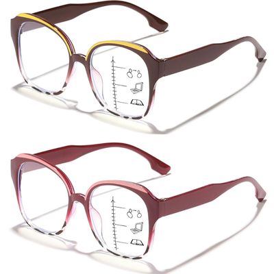 ICARA 2 Pack Progressive Multifocus Reading Glasses for Women,Cat Eye Blue Light Blocking Computer Readers with Spring Hinge (C2+C3, 1.5, x)