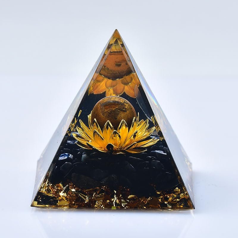 1.969in Orgone Crystal Pyramid with Multiple Crystals and Geometric Patterns for Energy Healing and Spiritual Decoration