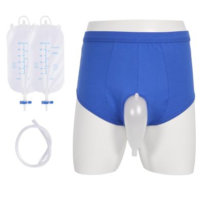 Urine Collection Bag,Wearable Urine Bag for Man,Portable Silicone Urine Drainage Device,with 500ml*2 Collection Device,Reusable,Non-Detachable Triangle Style,Blue XXL