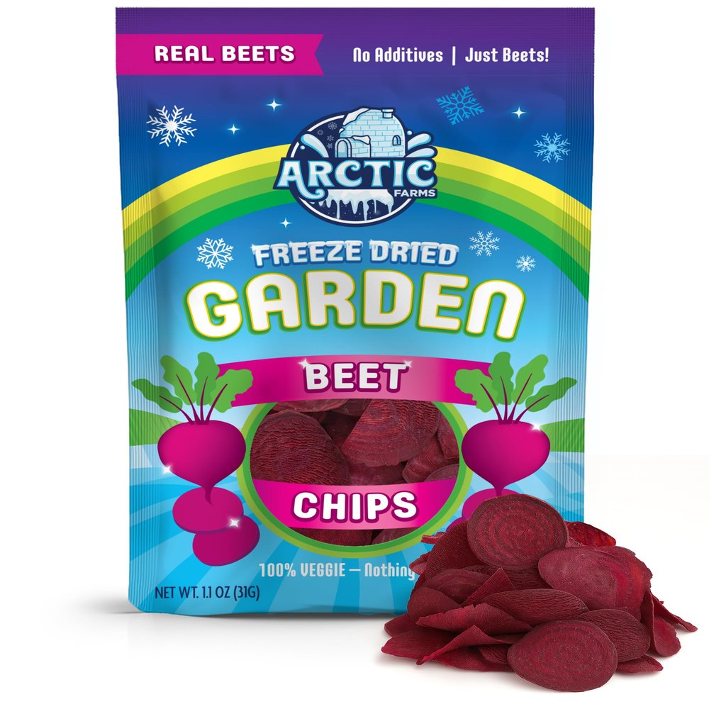 Arctic Farms Freeze Dried Garden Red Beet Chips, 100% Natural, 1.1 oz, No Additives (Large Bag)