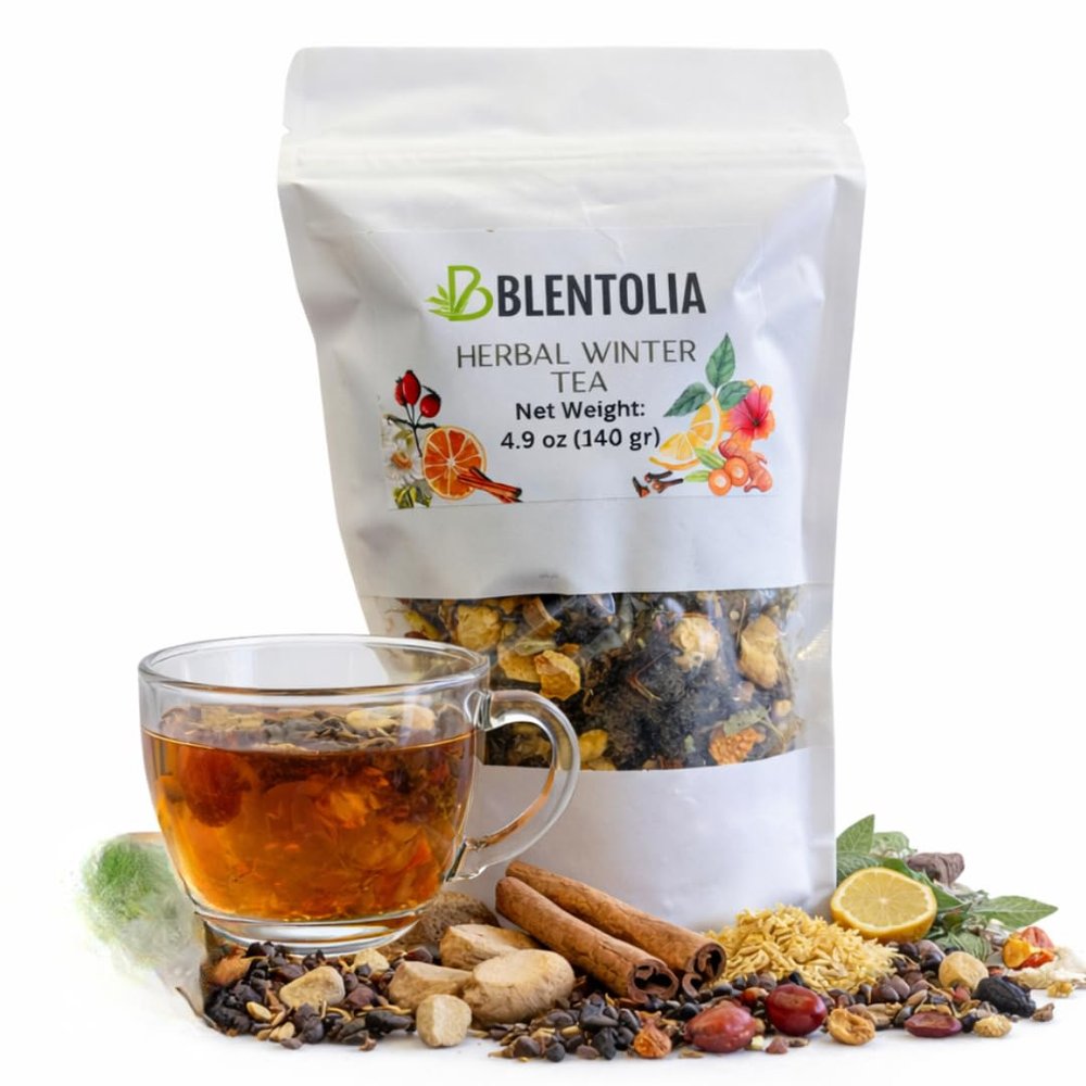 Blentolia Herbal Winter Tea Caffeine-Free Loose Herbal Blend 100% Natural Seasonal Wellness Immune & Throat Comfort Support 140g
