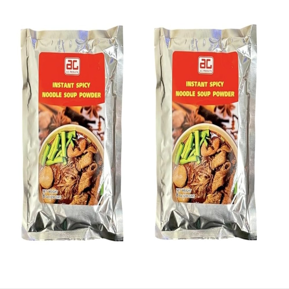 A.C. Products Instant Spicy Noodle Soup Powder [] 8oz (230g) Authentic Thai Boat Noodle Seasoning Quick & Easy Preparation Bold Flavor Imported from Thailand (2, Instant Spicy Noodle Soup Powder)