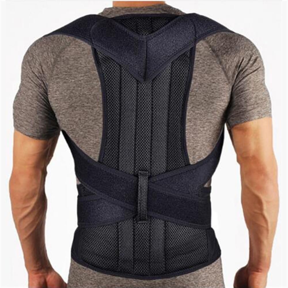 XS-5XL Plus Size Posture Corrector Women Men Back Brace Breathable Full Back Support Belt Shoulder Neck(Black Large)
