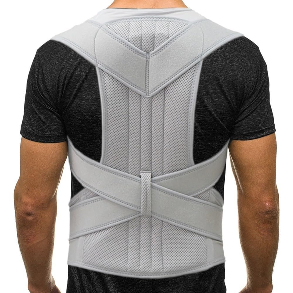 XS-5XL Plus Size Posture Corrector Women Men Back Brace Breathable Full Back Support Belt Shoulder Neck(Gray 4XL)