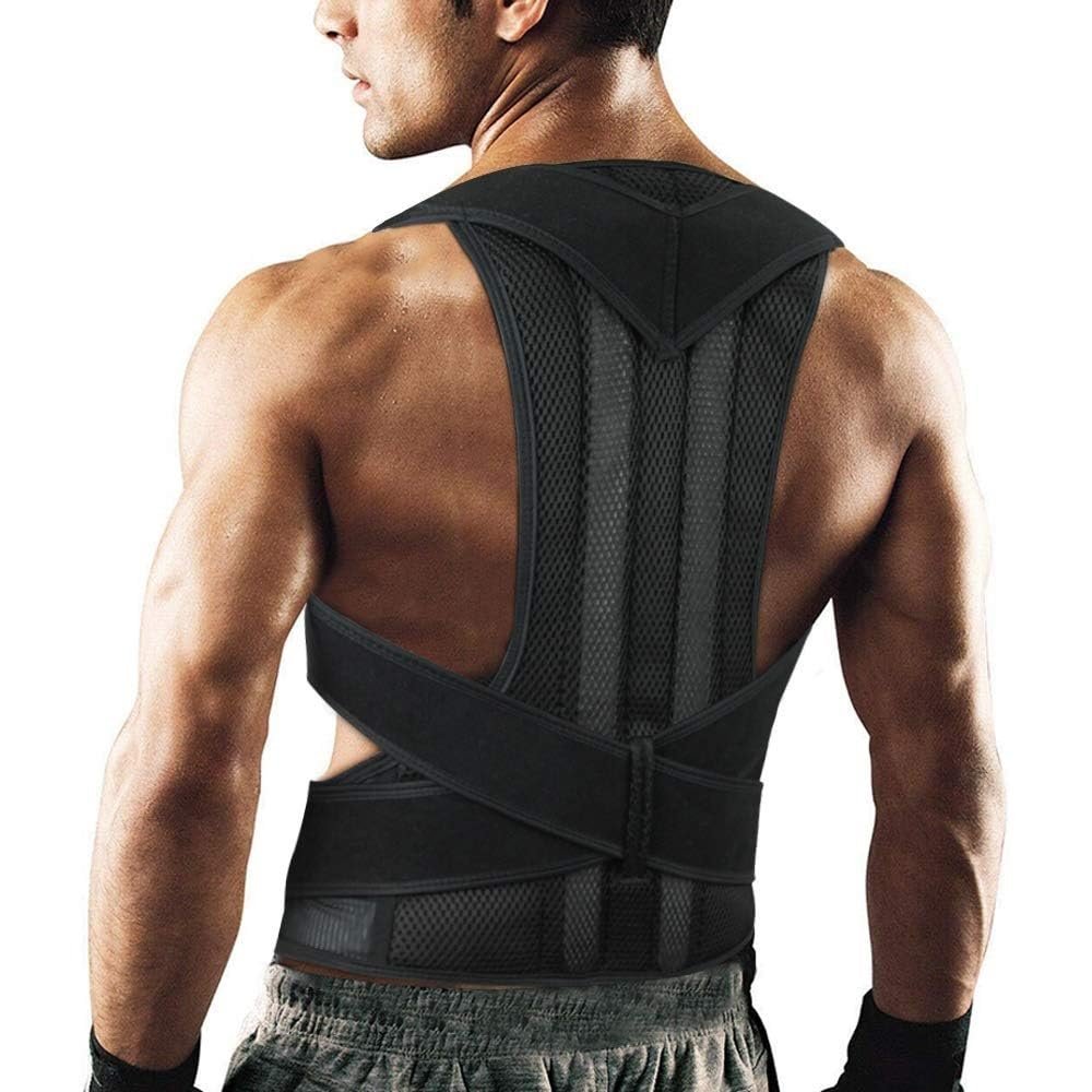 XS-5XL Plus Size Back Brace Posture Corrector for Men and Women Breathable Full Back Support Belt Adjusta(Black Small)