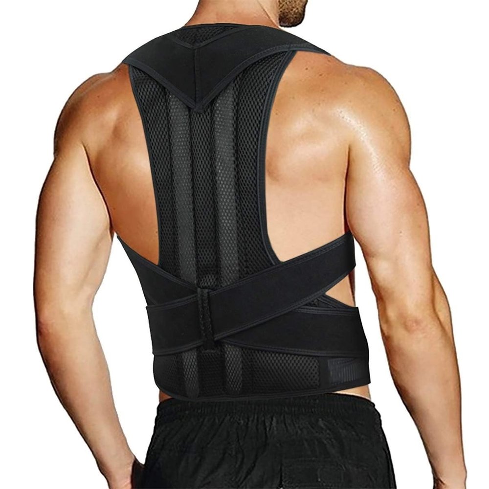 Back Brace Posture Corrector for Men and Women Adjustable Full Back Support Brace Plus Size Lower & Upper(Black XX)