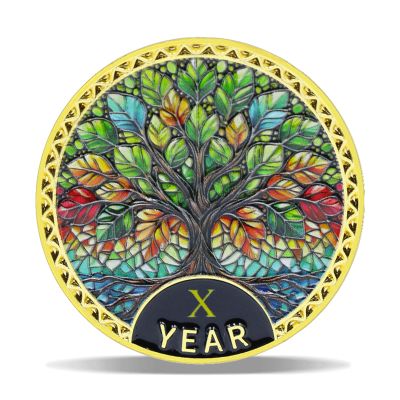 10 Year Radiant Tree Sobriety Coin Stained Glass Light NA Medallion Spiritual Token for Recovery & Clean Time Empowering NA AA Chips Gift for Men & Women