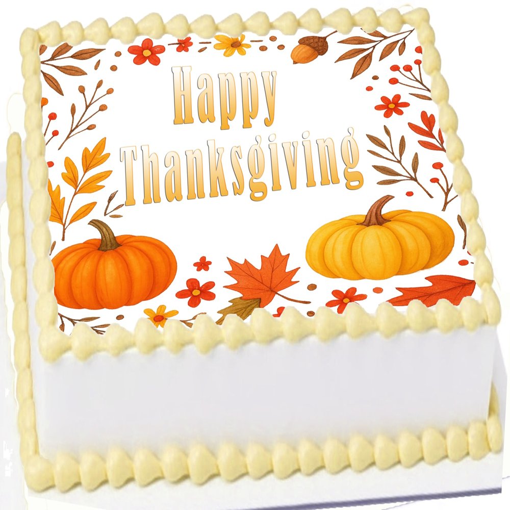 Thanksgiving Fall in Bloom Edible Cake Images Topper Sheet