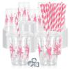 Whaline 50Pcs Ballerina Plastic Cups with Lids Straws Pink Bow Ballet Dance Clear Plastic Cups 12oz Disposable Cup for Birthday Baby Shower Party Favors Supplies view 1