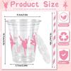 Whaline 50Pcs Ballerina Plastic Cups with Lids Straws Pink Bow Ballet Dance Clear Plastic Cups 12oz Disposable Cup for Birthday Baby Shower Party Favors Supplies view 2