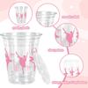 Whaline 50Pcs Ballerina Plastic Cups with Lids Straws Pink Bow Ballet Dance Clear Plastic Cups 12oz Disposable Cup for Birthday Baby Shower Party Favors Supplies view 3