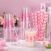 Whaline 50Pcs Ballerina Plastic Cups with Lids Straws Pink Bow Ballet Dance Clear Plastic Cups 12oz Disposable Cup for Birthday Baby Shower Party Favors Supplies view 4