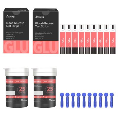AuQty GUC-B01 Glu Test Strips 50Pcs, 50 lancets, Suitable for AuQty GUC-B01 Cholesterol Tester Meter (Meter not Included)
