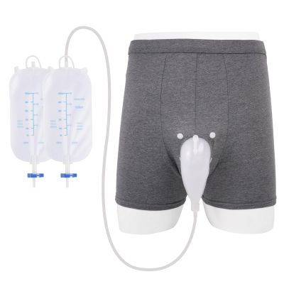GRLEAYIE Wearable Urinal for Men,Protable Male Urine Collection Bag, Urinary Drainage Bag System,Elderly Urinal with Urine Bags(500 ML*2) for Bedridden Patients, Detachable Flat-cornered Style,Gray S