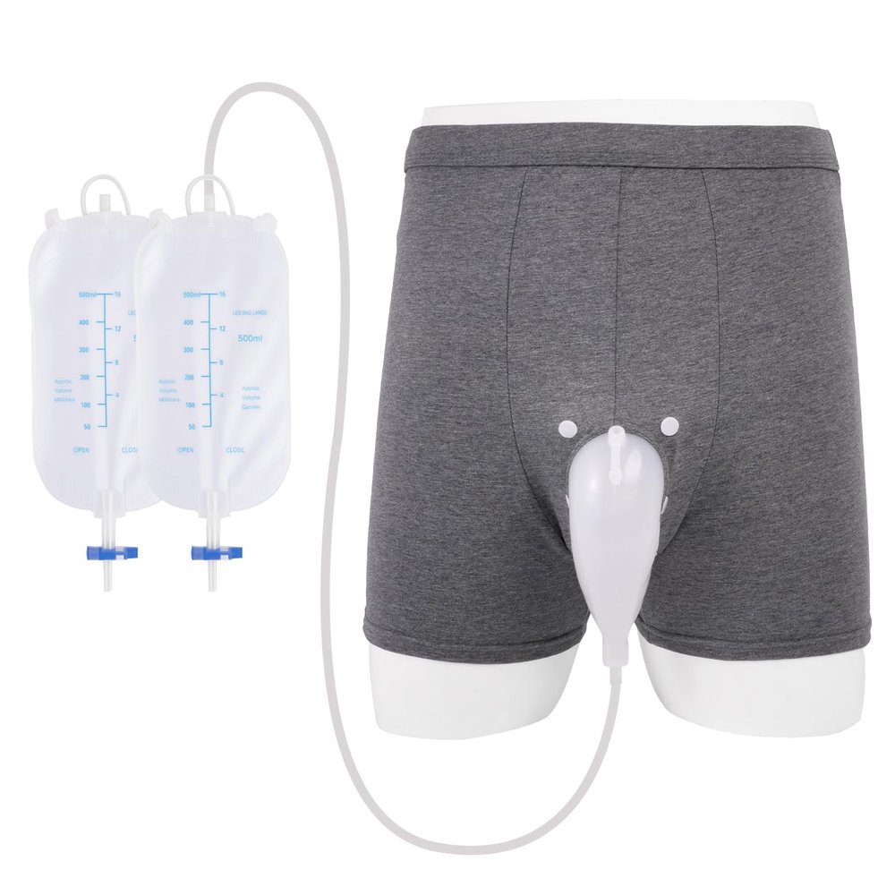 GRLEAYIE Wearable Urinal for Men,Protable Male Urine Collection Bag, Urinary Drainage Bag System,Elderly Urinal with Urine Bags(500 ML*2) for Bedridden Patients, Detachable Flat-cornered Style,Gray S