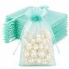 joycraft 50Pcs Aqua Blue Organza Bags - 4x6 In Jewelry Drawstring Mesh Pouch, Sheer Holiday Gift Bags for DIY Craft, Christmas Gift, Jewelry Packaging, Wedding Favor view 1