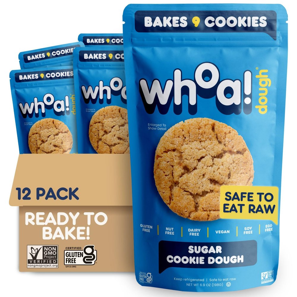 Whoa Dough Ready to Bake Cookie Dough Sugar Cookie Certified Non-GMO, Kosher, Gluten Free Plant-Based Snack Dough Made with Real Ingredients 12 Pack