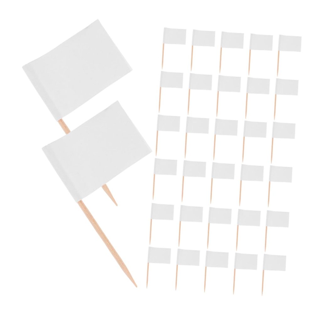 ABOOFAN 200pcs Toothpick Flags for Food Marking White Cake Toppers Appetizer Labels Cocktail Sticks for Cheese Boards Cupcakes and Party Decorations