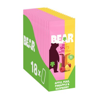 BEAR Real Fruit Snack Splits - Gluten Free, Vegan, and Non-GMO - Raspberry and Pineapple Healthy School And Lunch Snacks For Kids And Adults, 0.7 Ounce (Pack of 18)