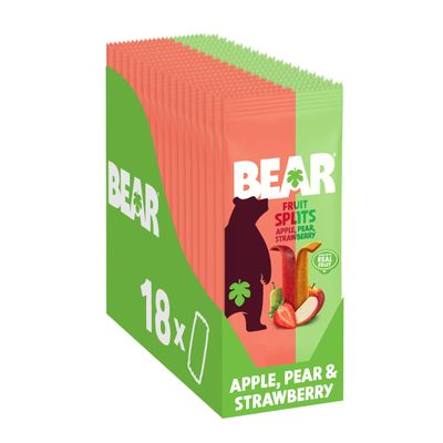 BEAR Real Fruit Snack Splits - Gluten Free, Vegan, and Non-GMO - Apple and Strawberry Healthy School And Lunch Snacks For Kids And Adults, 0.7 Ounce (Pack of 18)