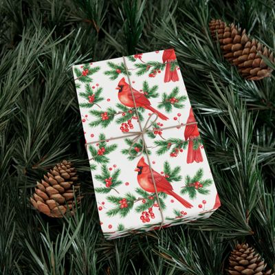 Festive Cardinal Gift Wrapping Paper | Holiday Gifts Christmas Decor | Eco-Friendly Packaging | Seasonal Celebrations