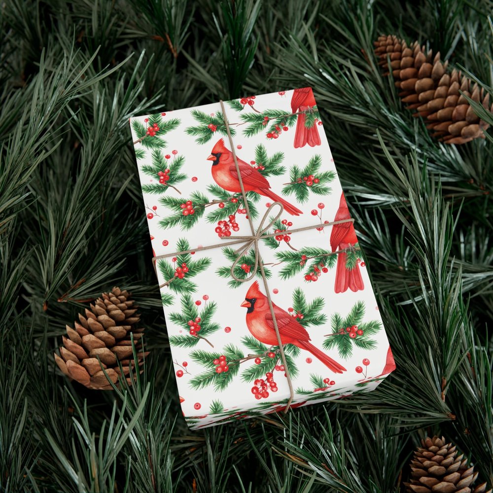 Festive Cardinal Gift Wrapping Paper | Holiday Gifts Christmas Decor | Eco-Friendly Packaging | Seasonal Celebrations