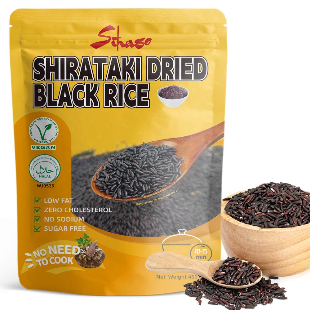 Shirataki Konjac Dried Black Rice - 16.2oz No-Cook Instant Black Rice, Keto Friendly Low-Carb Meal Alternative, Low GI, Gluten-Free, Vegan, High Fiber, Just Add Hot Water