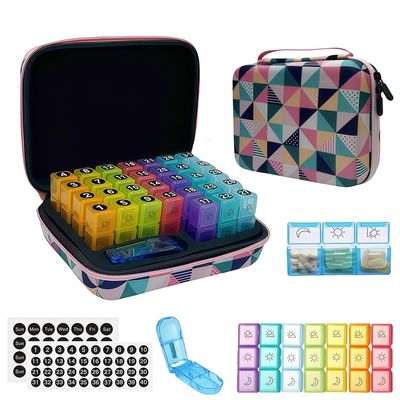 GZWENHAN 31-Day Monthly Pill Organizer with 3 Daily Compartments, Travel Medication Box with Pill Cutter, AM PM Storage Case (Rhombus 31-Day Medication Storage Box)