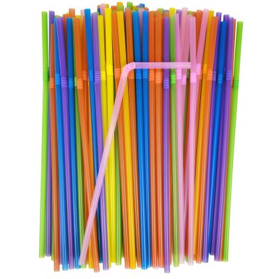 200 Pcs Colorful Plastic Straws - 8.26 Inch Flexible Disposable Drinking Straws for Parties, Cafes & Home Use