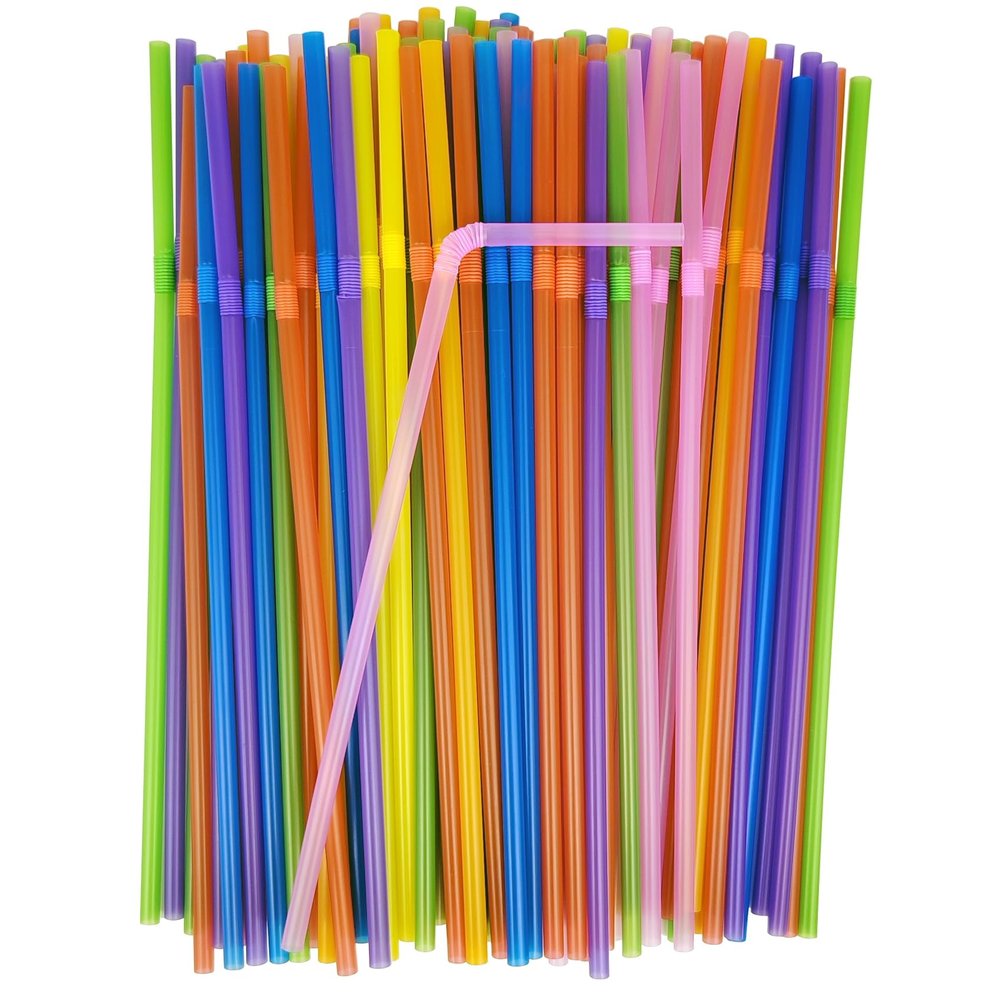 200 Pcs Colorful Plastic Straws - 8.26 Inch Flexible Disposable Drinking Straws for Parties, Cafes & Home Use