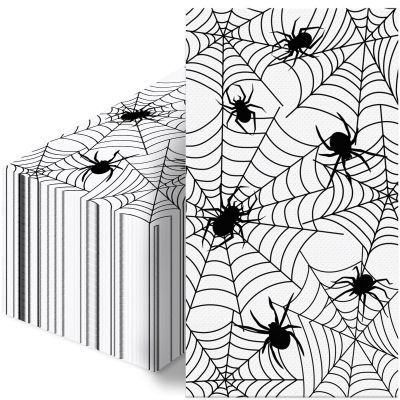 100 PCS Halloween Napkins - Spider Webs Design, Cocktail Disposable Paper Napkins, Decorative Dinner Hand Napkin for Festival Birthday Party Decoration
