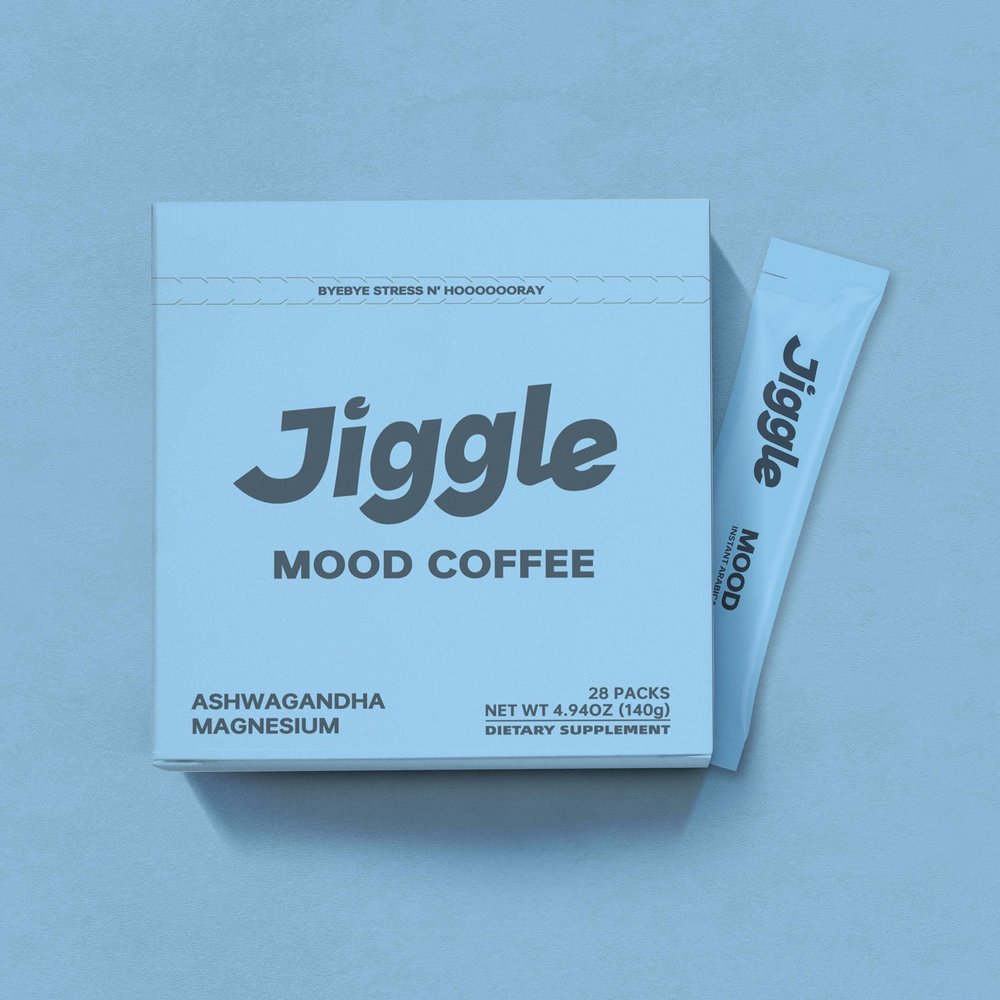 Jiggle Functional Coffee for Mood & Cortisol, Brain & Nootropics, Ashwagandha, L-Theanine, Saffron, Sugar-free, 28 sachets. Functional Beverage Vitamin