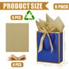 OEMVALATY 6 Pcs Thank You Gift Bags with Handles and Tissue Paper 9 x 7 x 3. 15'' Metallic Welcome Gift Bags with Bow Ribbon for Wedding Bridal Baby Shower Groomsmen Birthday Party(Navy Blue, Gold) view 2