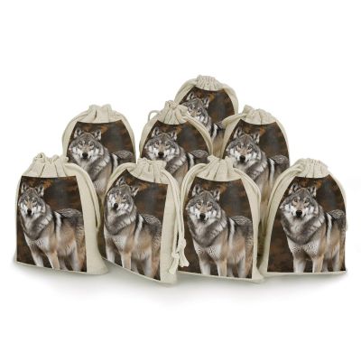 NTVOWPZO 8PCS Gray Wolf Cotton Drawstring Bag 5x7 Inch Small Cloth Gift Bags with Drawstring, Reusable Muslin Bags Pouches, Empty Candy Bag for Wedding Party Birthday Favors