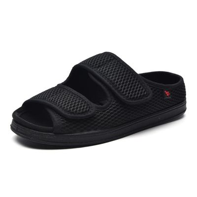 VEACAM Mens Womens Diabetic Shoes Lightweight Comfy Adjustable Dual-Straps Edema Swollen Feet Sandals Comfort Barefoot Slippers,Black,8.5